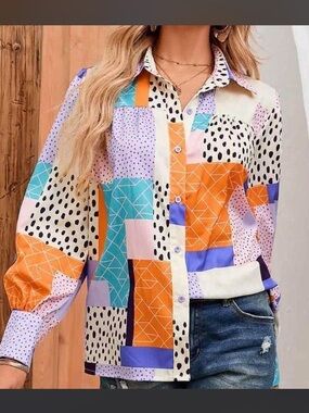 Patchwork Print Button-Up Shirt - Multicolor